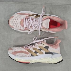 Adidas Solar Boost 4 sneakers women's size 8 blush pink mesh gold stripes